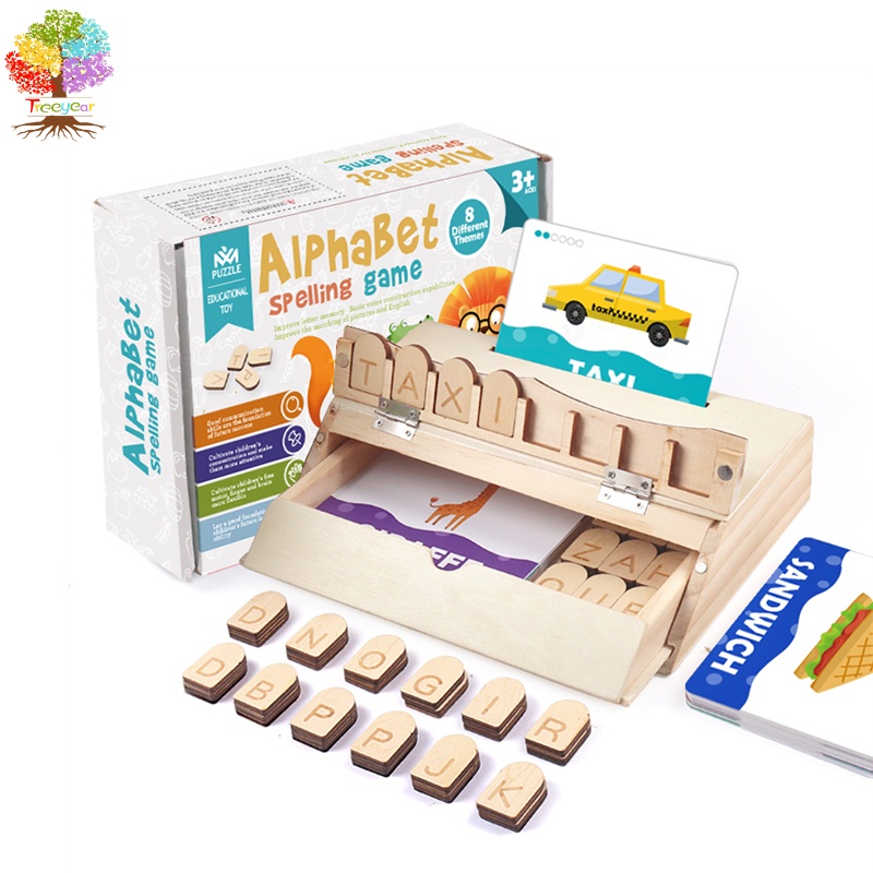 Treeyear Wooden Blocks Spelling Game, Color Alphabet Letters Matching ...