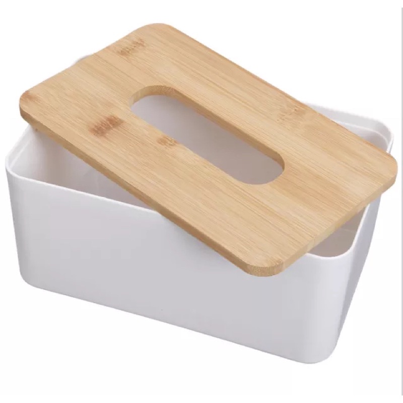 Tissue Holder (White Plastic with Laminated Wood Cover) | Shopee ...