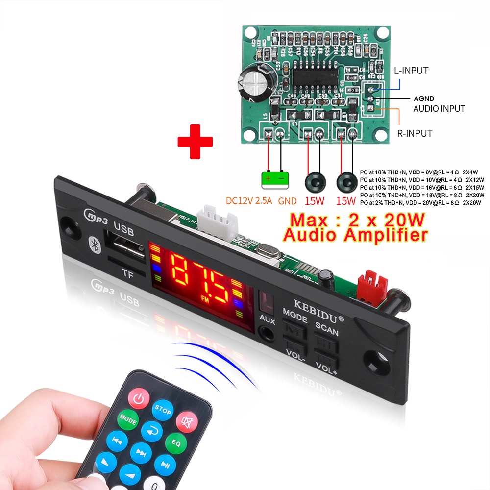 Kebidu Wireless Bluetooth Decoder Board Amplifier WMA WAV AUX 3.5MM Car ...