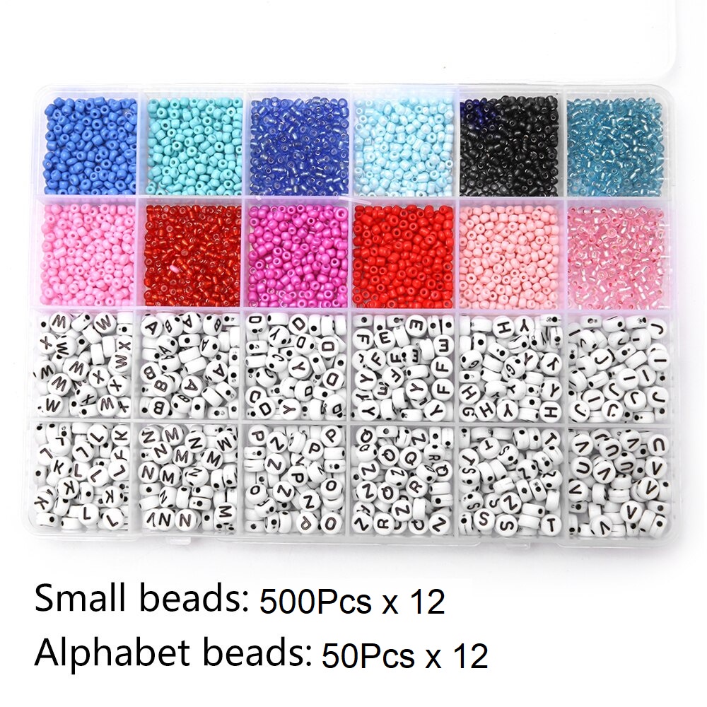 6600Pcs 2mm Glass Seed Beads Starter Kit Alphabet Beads Set Letter