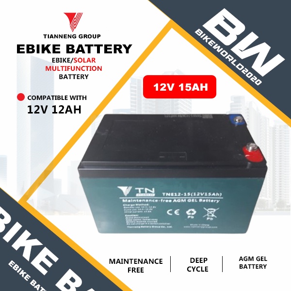 Battery Ebike 12v 15ah Tianneng Brand / Deep Cycle / AGM GEL Battery ...