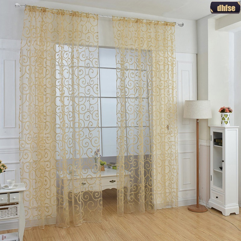 Balcony Flocking Voile Curtain Panel Silk Sheer Ring Top Pane Sheer ...