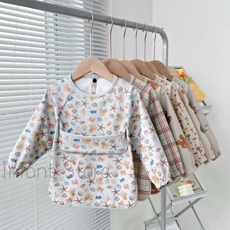 Imported Quality Waterproof Baby Bibs/Apron/Napkins - Long Sleeves Bib In Blue Color main image 0