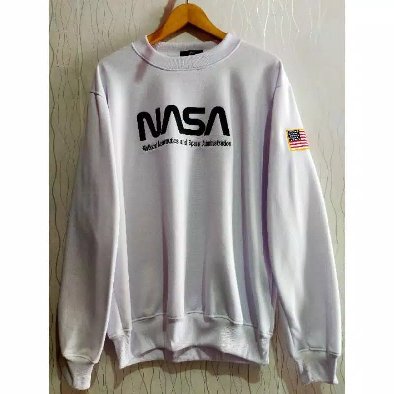 Nasa Script Fleece Crew Neck Sweatshirt H M Sweater White
