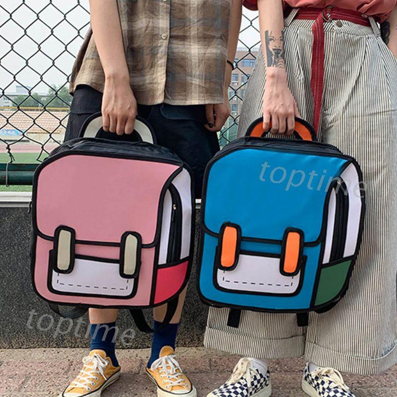 Creative Women 2D Drawing Backpack Cartoon School Bag Teenager