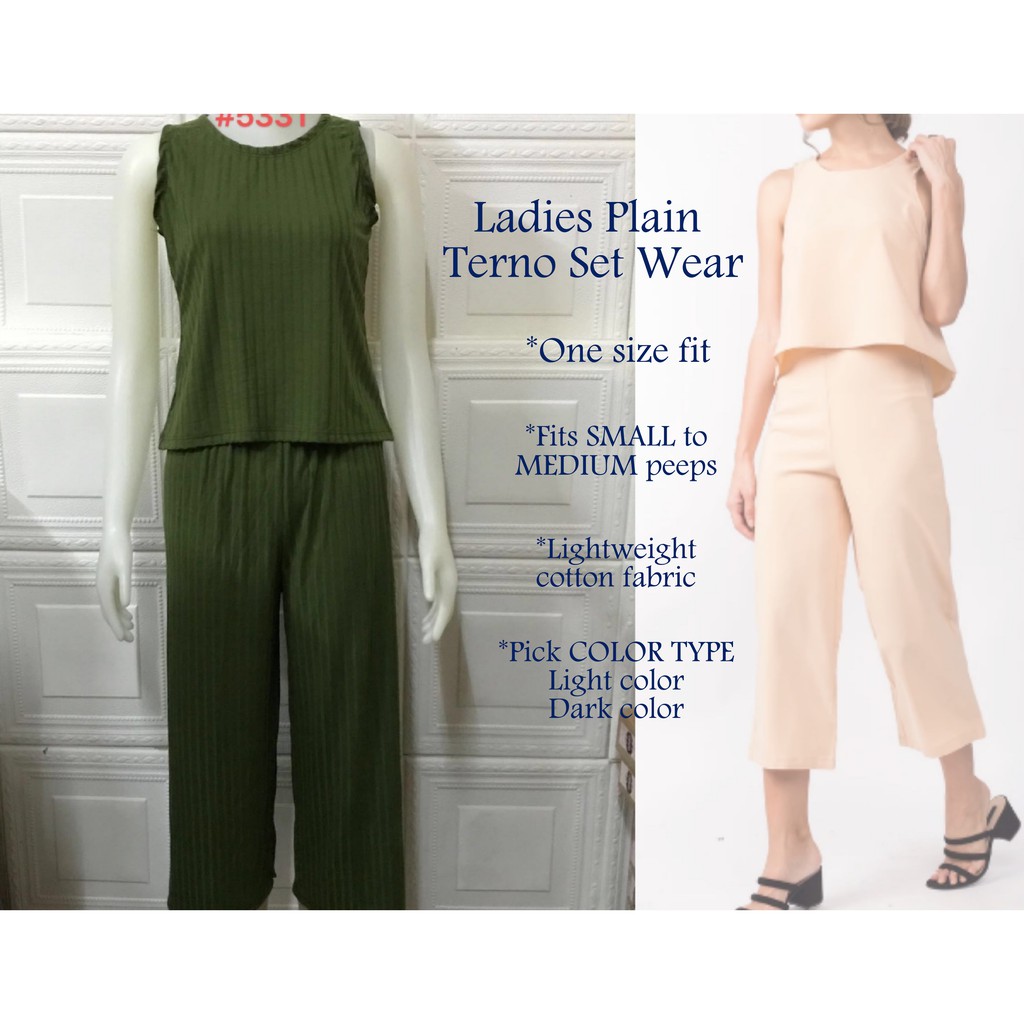 Ladies Plain Muscle Sleeve & Long Pants Terno Set! Classy Women