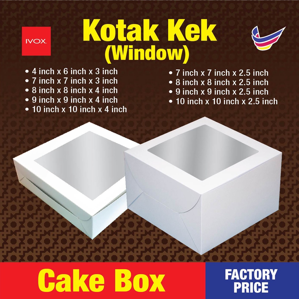 Window Cake Box Folding Box with Window, Kuih Lapis Kotak Kek Tingkap ...