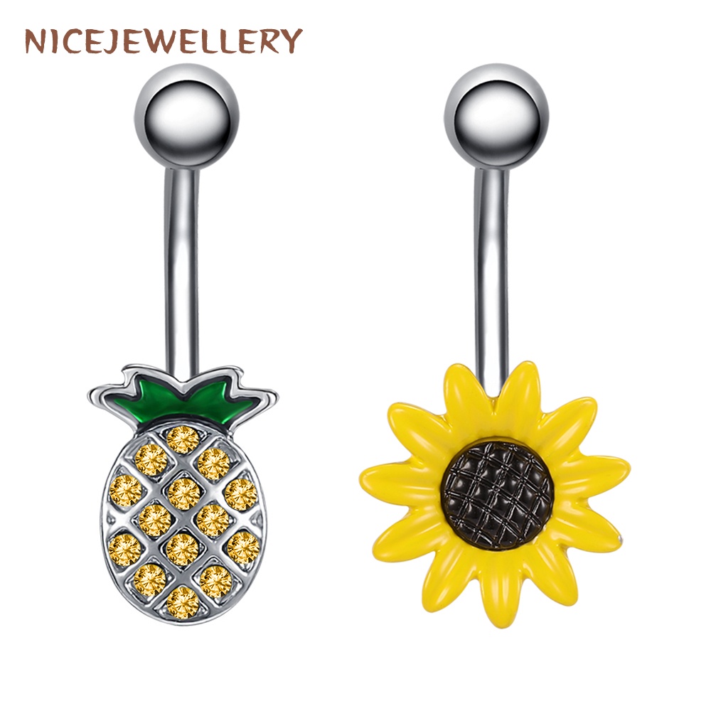 Pineapple Navel Piercings Surgical Steel Belly Button Rings Flower