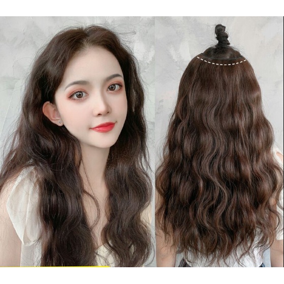 Ba Nana Wig Female Long Curly Hair U Shaped Big Wave Fluffy Corn Perm Long Hair One Piece 5086