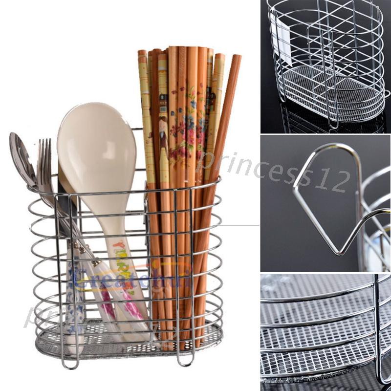 Hanging Tableware Tube Cage Rack Drain Chopsticks Spoon Holder Metal ...