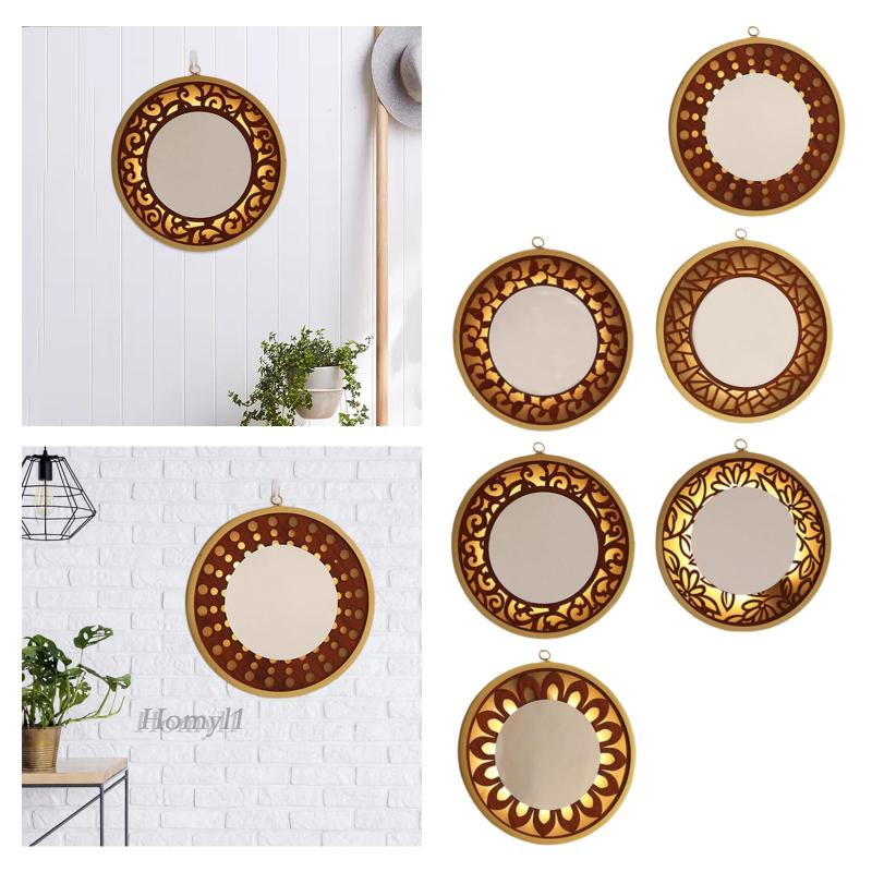 [homyl1] Lighted Wall Hanging Mirror Decorative with Light Wood ...