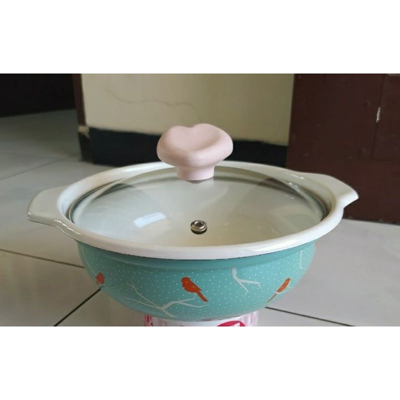 Krischef enamel Pot/Light Blue enamel cookingpot/18Cm Light Blue Pot/bird enamel Pot Shopee