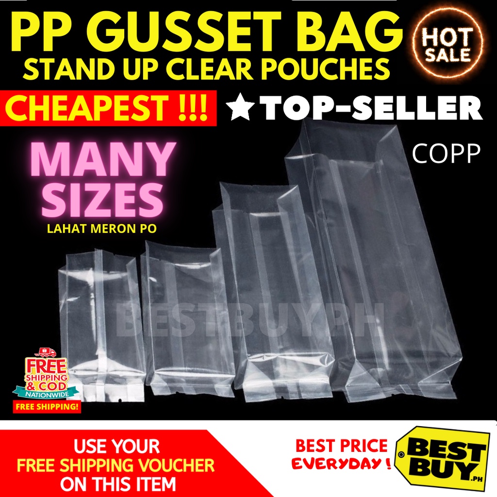 50pcs COPP Plastic Gusset Bags Stand-up Bag in PP Clear Plastic ...