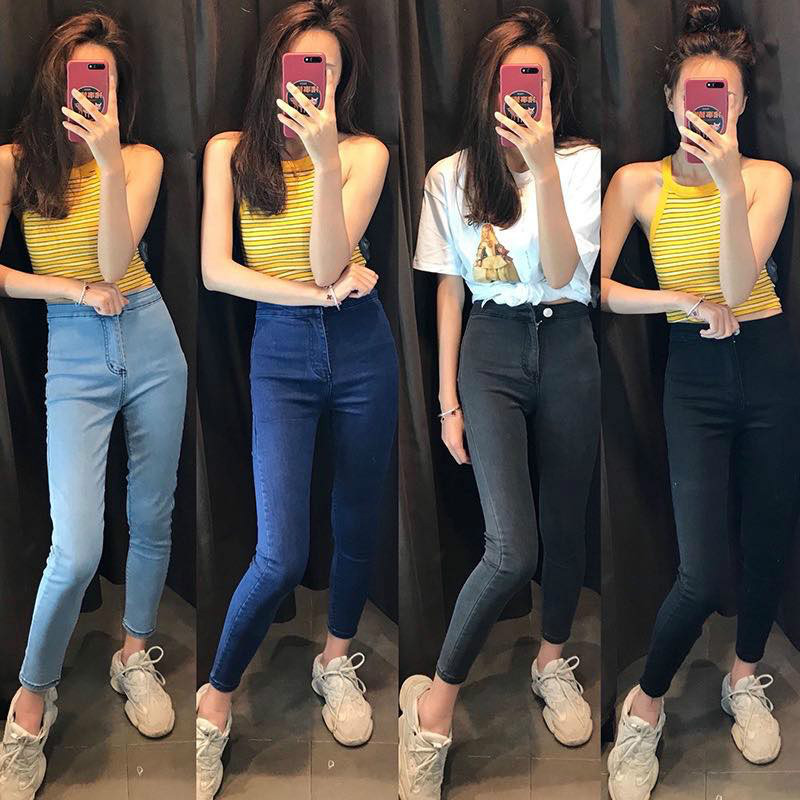 Jeans Women Solid Color Large Pocket Loose High Waisted Button