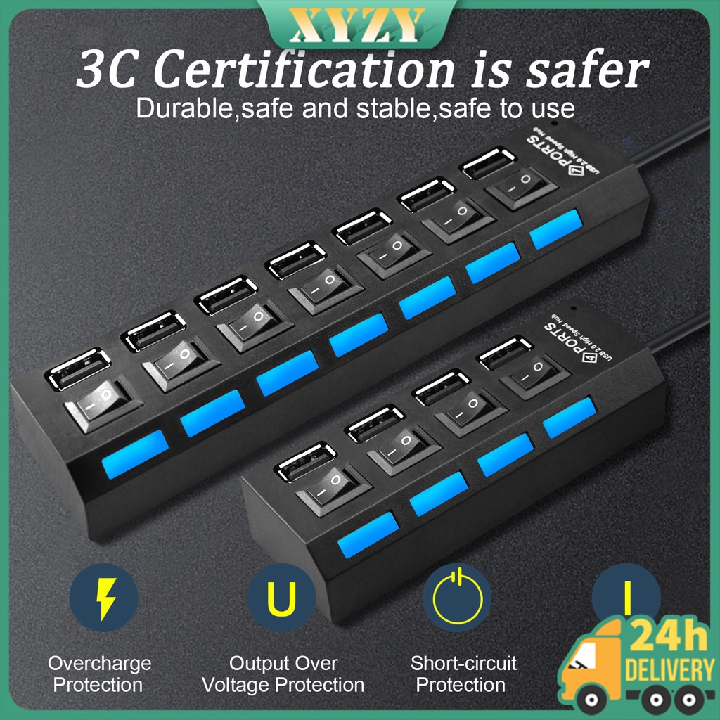 【COD】Hub USB High Speed 4-Port/7-Port Hub Independent Switch Hub Four ...