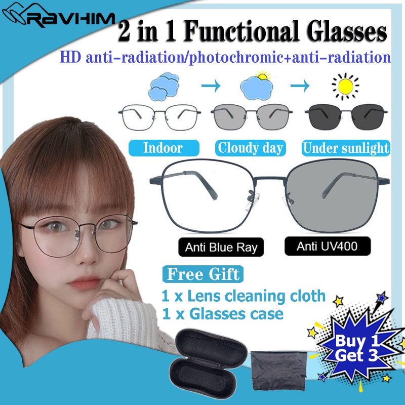 Ravhim Anti Radiation Eye Glasses For Women Men Photochromic Eyeglasses ...