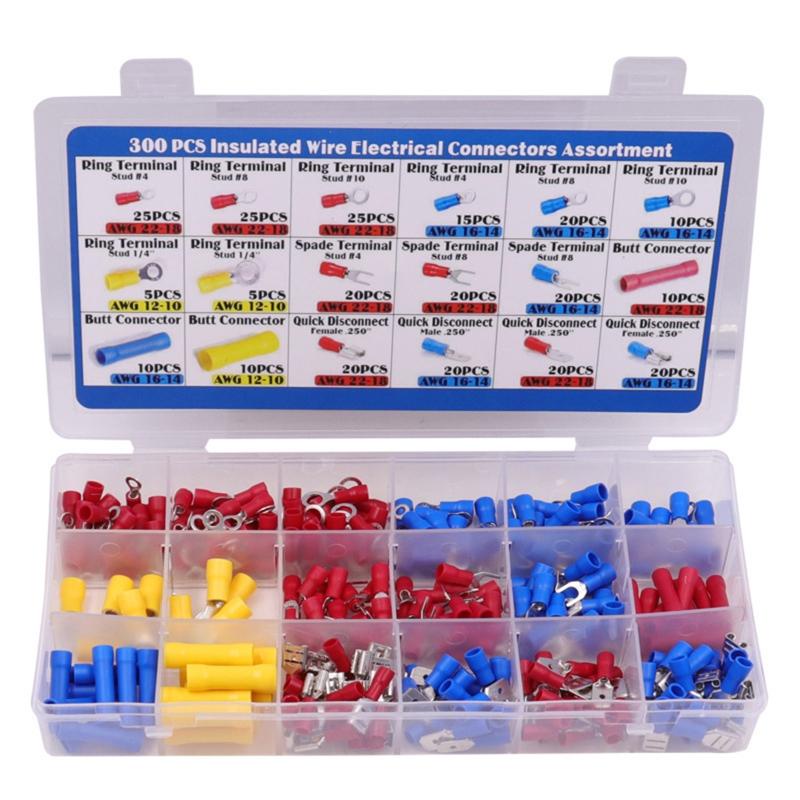 YIN 300Pcs Butt Ring Spade Quick Disconnect Crimp Terminal Block ...