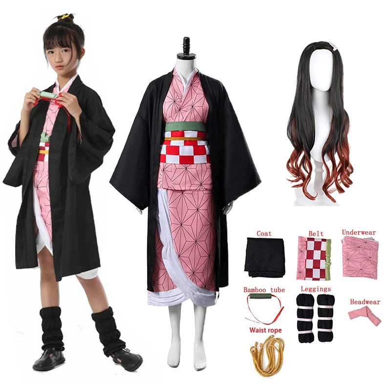 Kamado Nezuko Cosplay Costume for Kids Girls Demon Slayer Nezuko Kimono ...