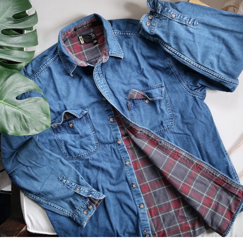 Legend men's Denim Jacket flannel plaid Shopee Philippines