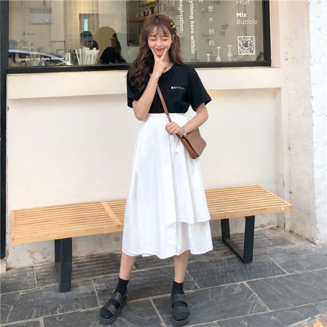 Korean midi skirt is white Shopee Philippines