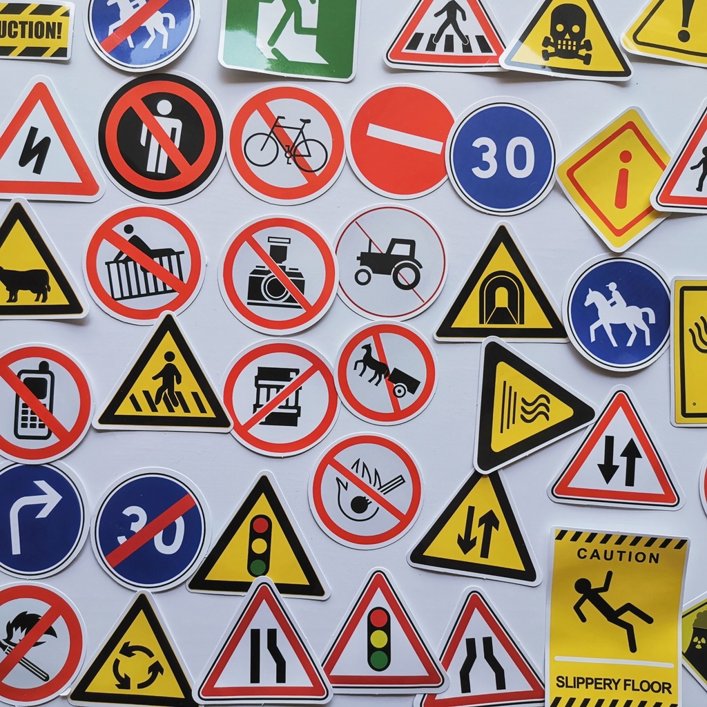 50pcs Street Signs Sticker Road Signs Decals Caution Funny Stop Sign