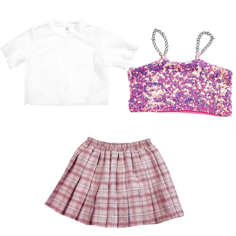 LOLANTA 3Pcs Girls Hip Hop Dance Costume Niños Street Dance Clothes Set Sudadera Corta Con Capucha, Camiseta Sin Mangas, Pantalones Reflectantes, Amarillo, 6-7 Años, 130