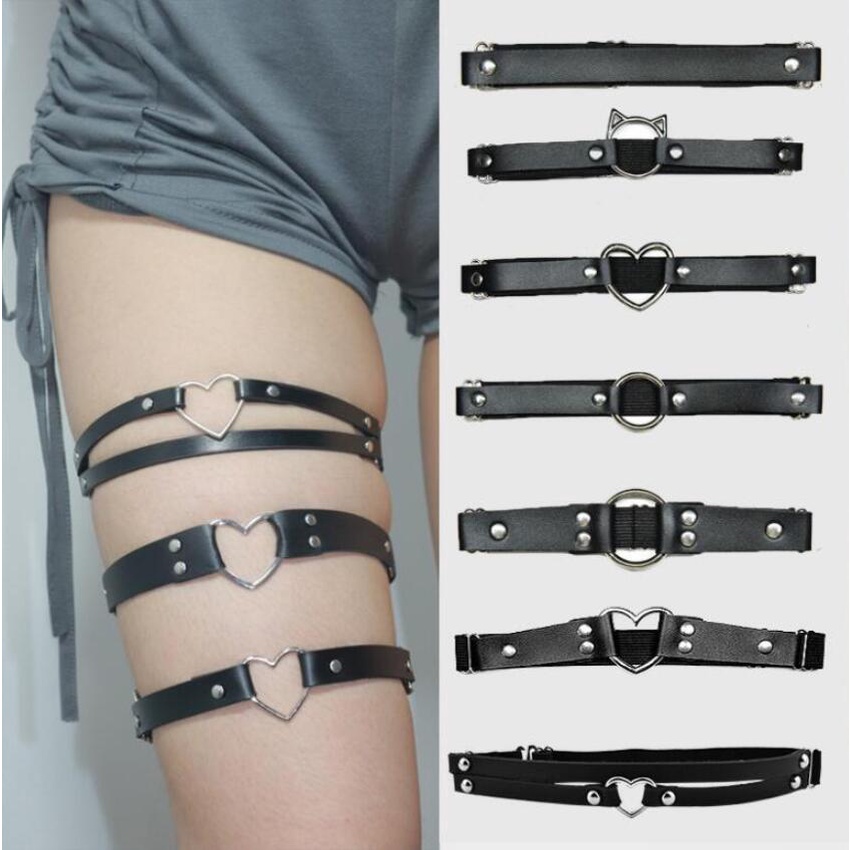 Sexy Women Elastic Pu Leather Leg Ring Garter Lingerie Belt Punk Heart