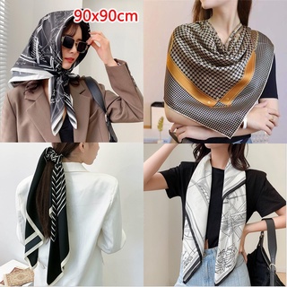 1pc 90*90cm Printed Satin Scarf For Women, Head Wrap Accessory For