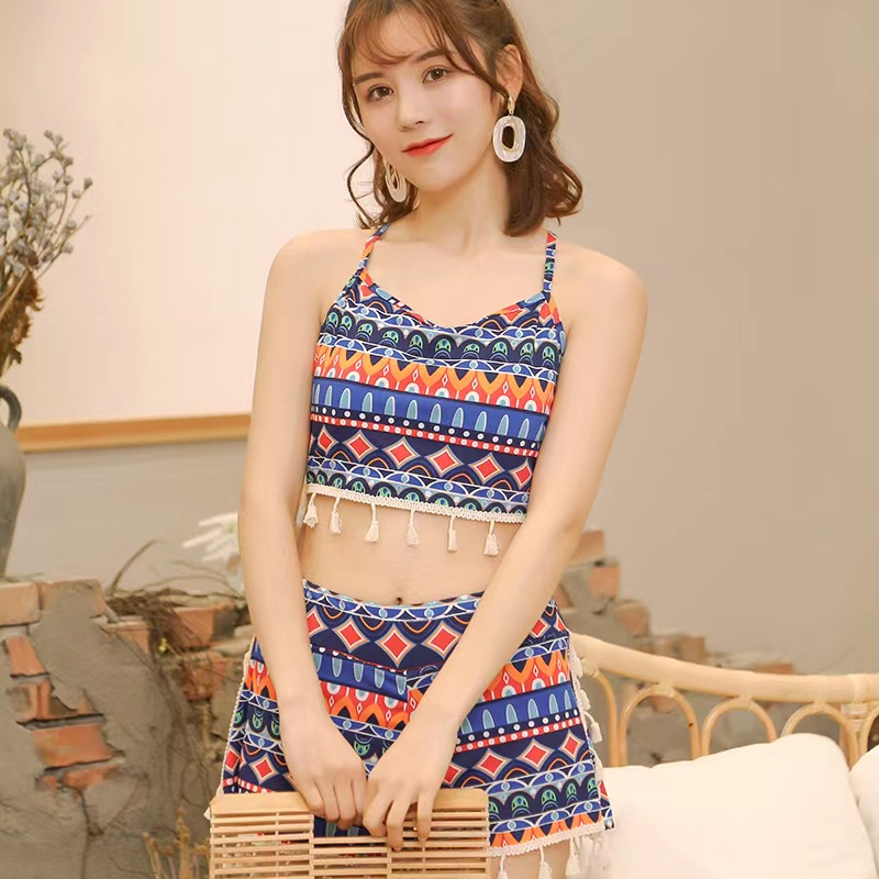 Korean Two Piece Swimsuit with Foam for Women Bikini Set Padded Split