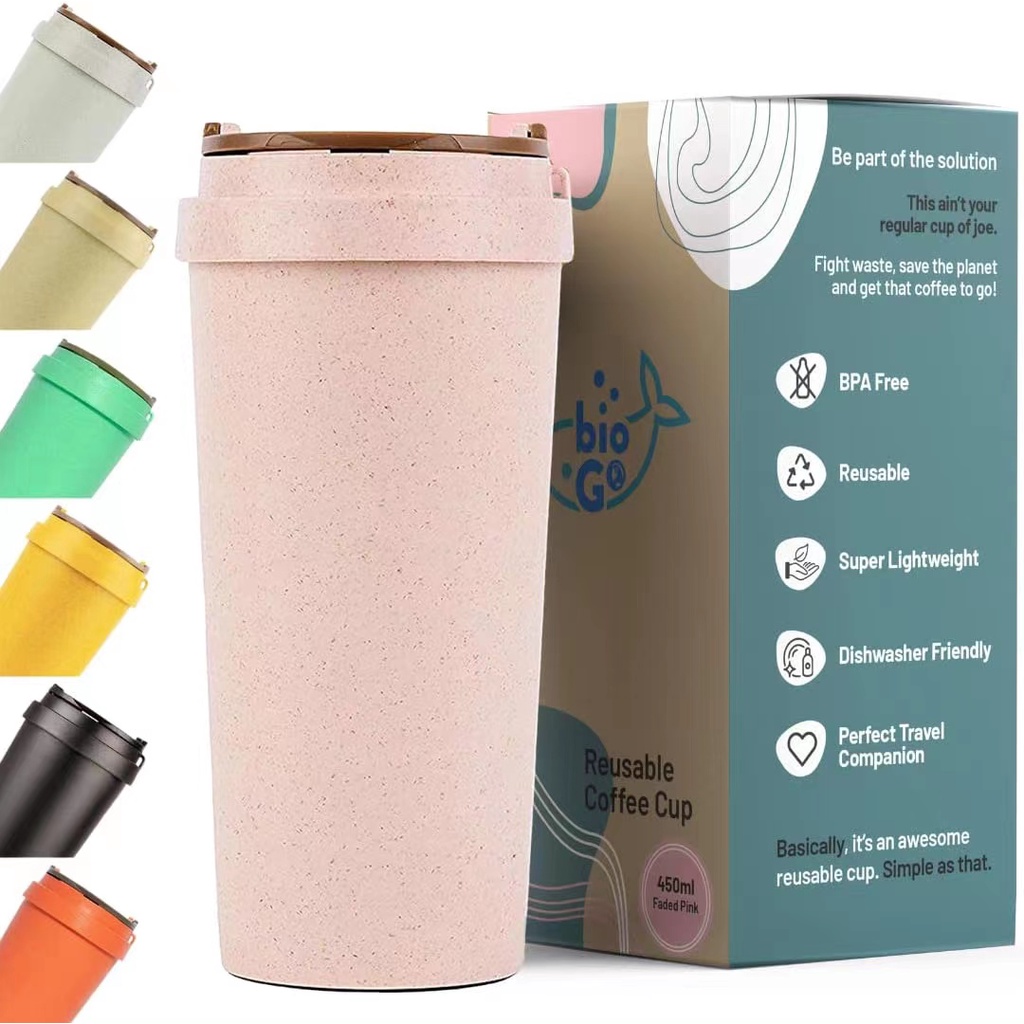 BioGo 16oz Reusable Coffee Cup - Rice Husk Fiber, BPA-Free, Lightweight  Travel Mug (Midnight Black)