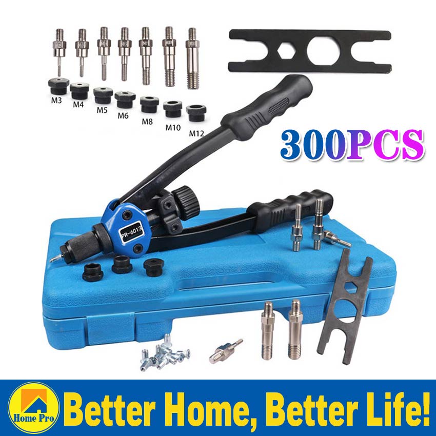 300PCS Manual Riveter Set Hand Rivet Tool Kit Rivet Nut Setting Tool