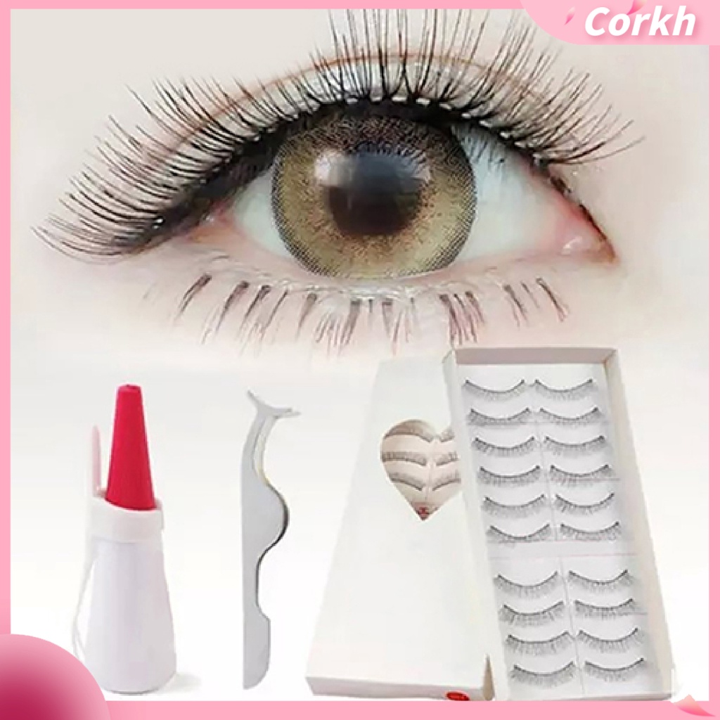 CO 10Pairs Natural Cross Long Handmade Makeup Extension False Eyelashes ...