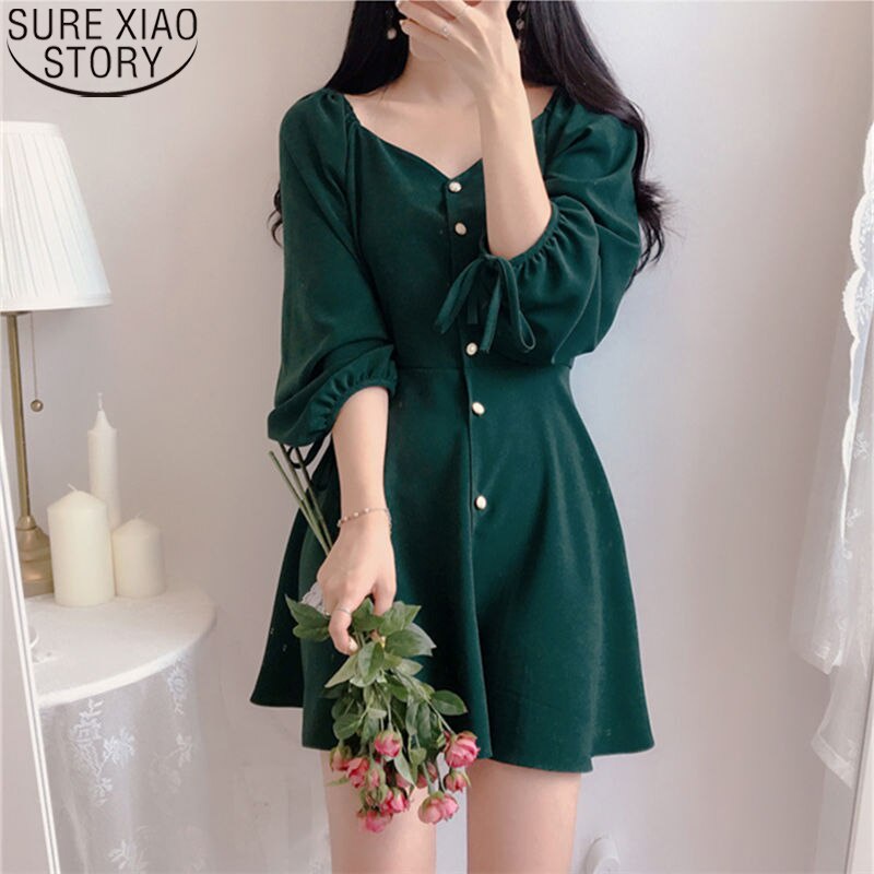 2021 Spring Long Sleeve Sweet V-neck Dress A Line Dresses Women Fashion  Korean Style Party Mini Butt | Shopee Philippines