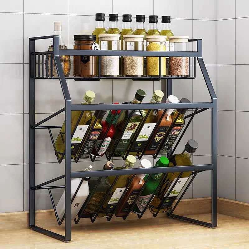 Iron kitchen spice rack condiment rack countertop condiment floor shelf storage rack black three