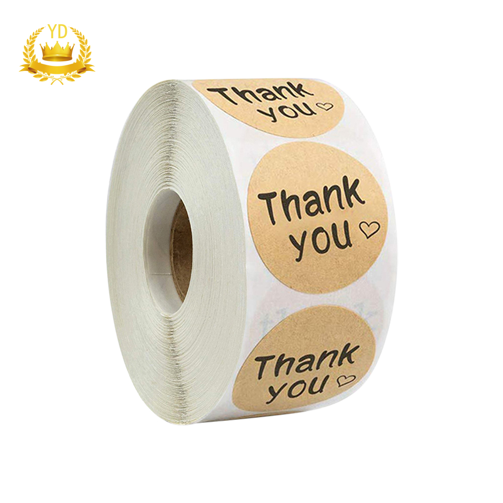 500 Labels per roll Round Natural Kraft Thank You Sticker seal labes ...