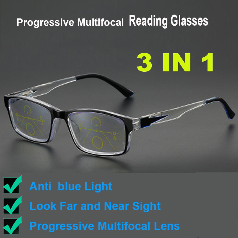 Progressive Multifocal Reading Glasses Men Anti Blue Light Vintage Near Far Sight Spectacles Hyperopia Diopter 1.0 4.0 Shopee Philippines