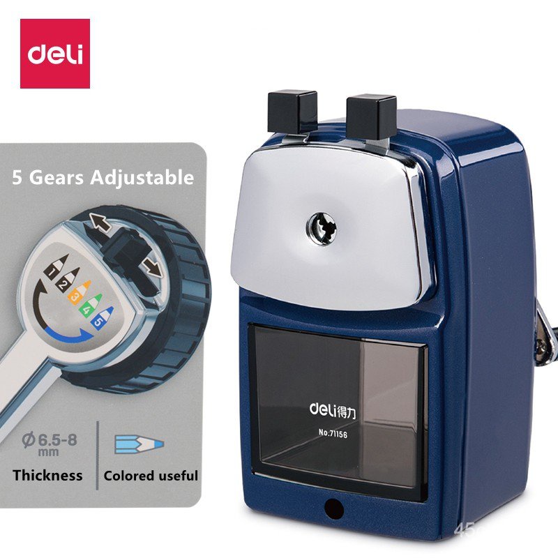 Deli Hand Crank Pencil Sharpner Metal Construction Tip Size Adjustable