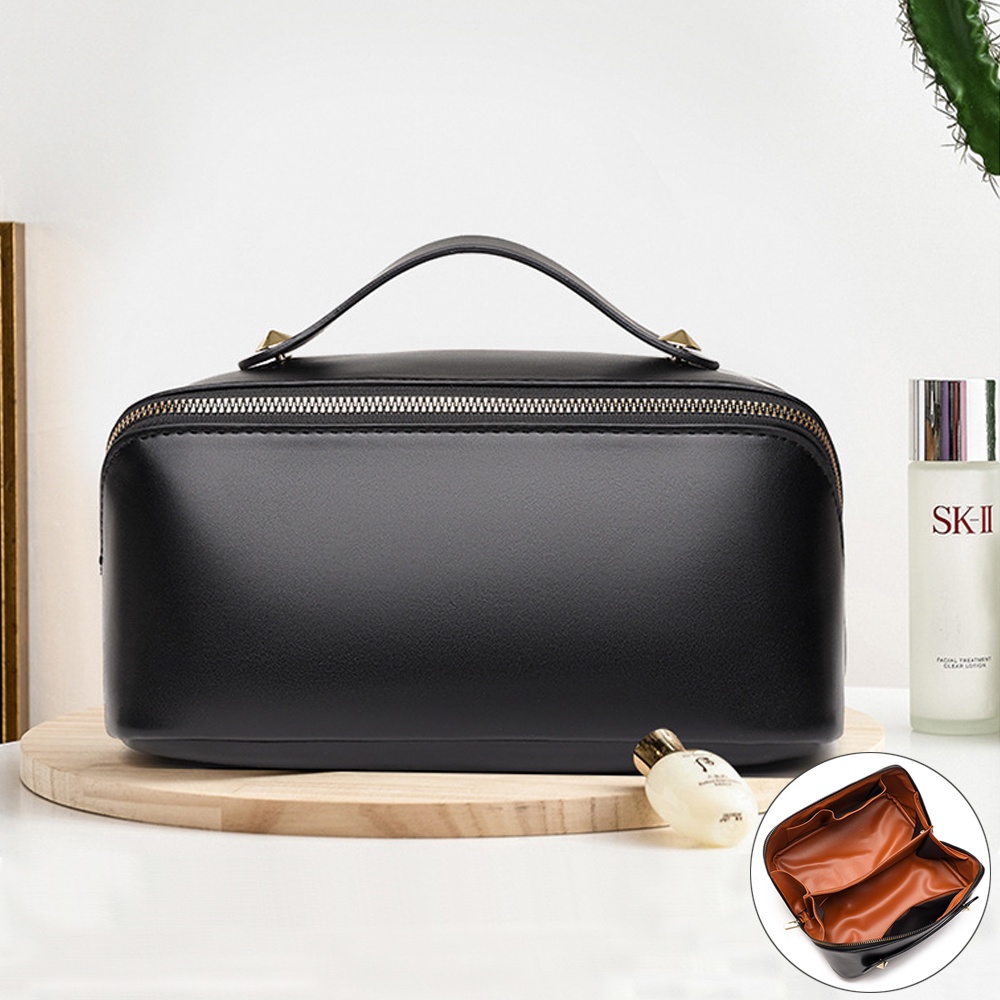 Full Leather Makeup Bag for Ladies Luxury Organ Pillow Bag PU Cosmetic