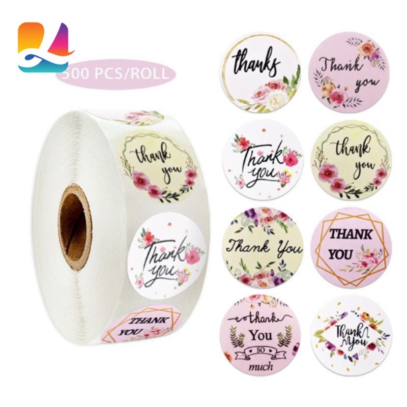 The New 1Roll 500pcs Thank You Flower Round Seal Sticker Tags Packing ...