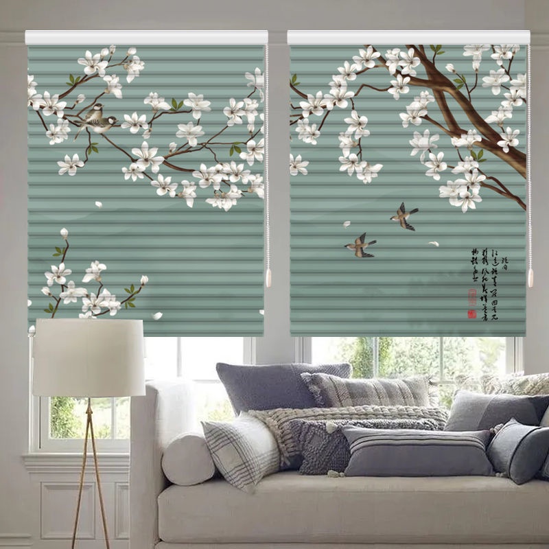 Chinese Style Triple Shade Roller Shutter Louver Curtain Soft Yarn