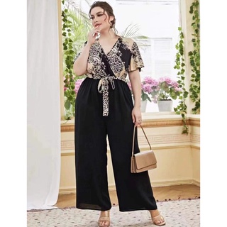 Plus Size Women's Clothing Printed V-neck Jumpsuit New Casual Wide