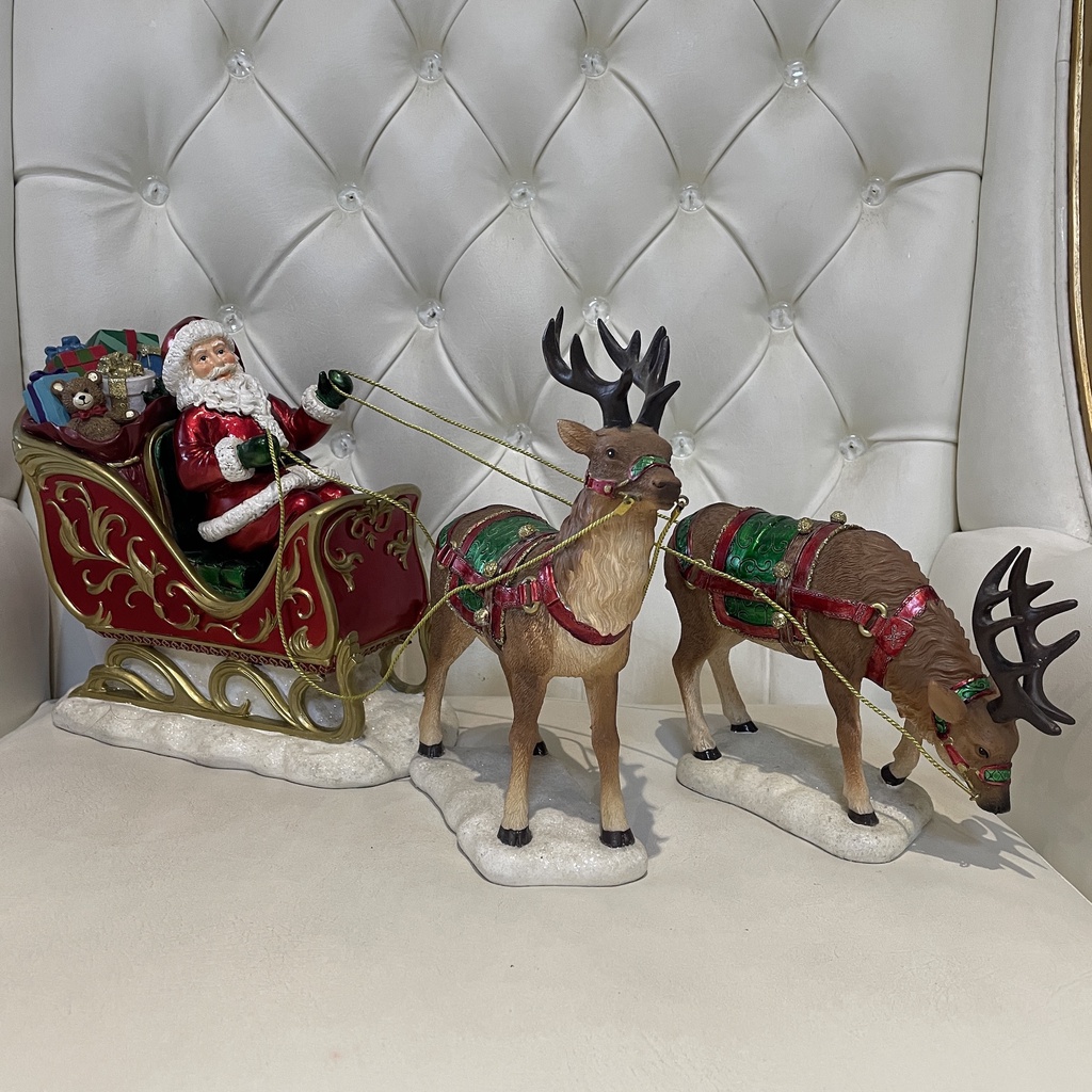 BIG Santa Claus Sleigh Ride 2 reindeers Christmas with gifts 25x14x22cm ...