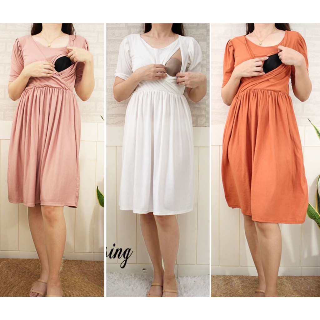 Belen Nursing Dress Maternity Dress Breastfeeding Dress Cotton Floral Plain Print Freesize up to XL Shopee Philippines