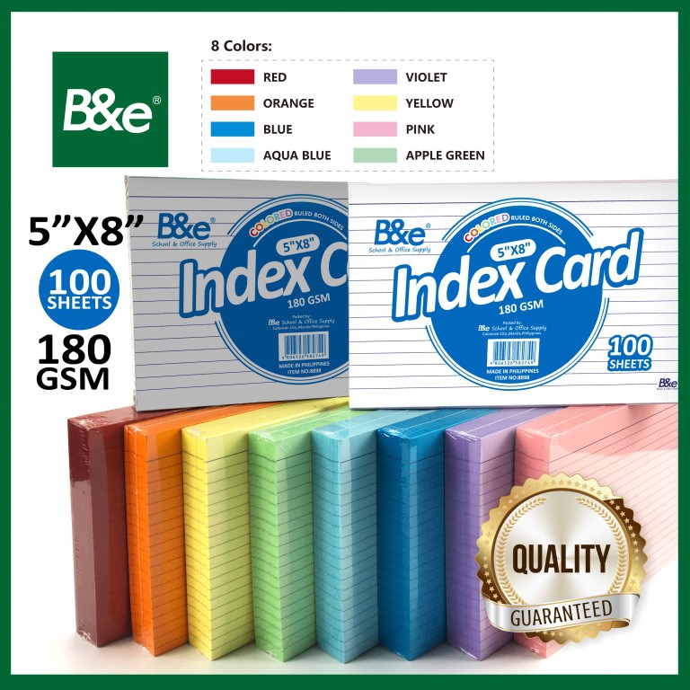 B&e Index Card 5x8 Colored 100 Sheets Flash Cards Reviewer Notes ...