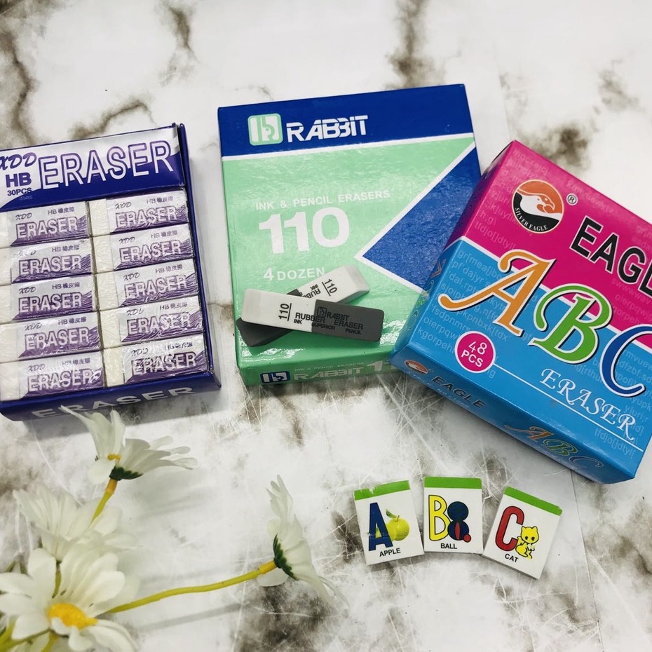 1 Box Rubber/Gum Eraser, Pencil Eraser Black and White Eraser ABC ...