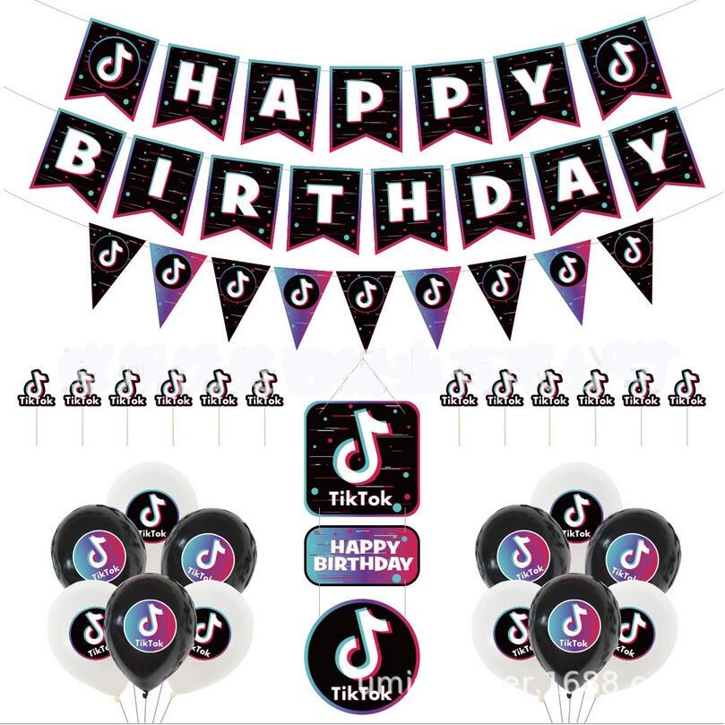 Tiktok Birthday Party Decoration Set Happy Birthday Music Note Garland ...