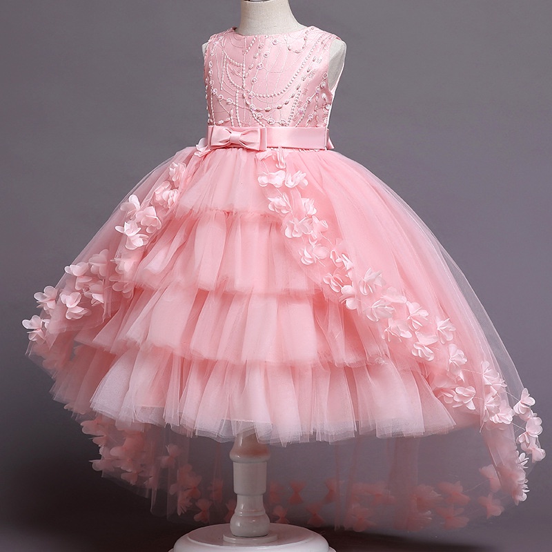 3-12 Years Girls Flowers Tulle Trailing Dress Party Birthday