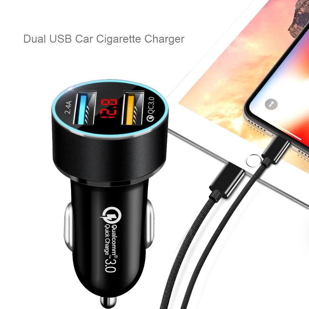 Qc3 0 2 4a Dual Usb Car Charger Lcd Display Dc 12v 24v Auto Fast Charger Updated Usb Adapter