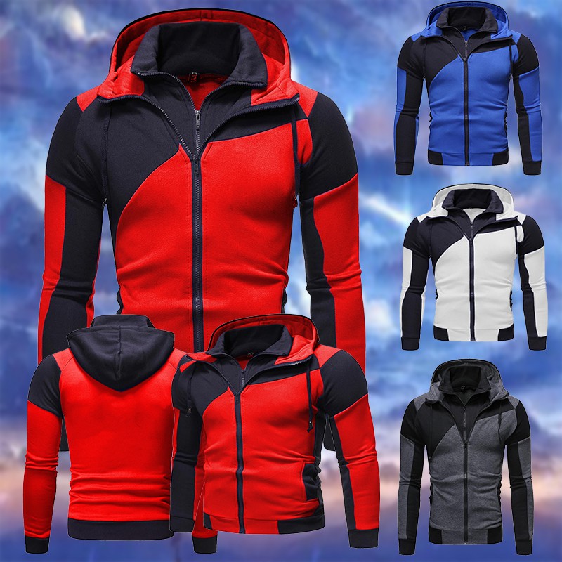 Men zipper fly 2 in 1 hooded sweatshirt hotsell