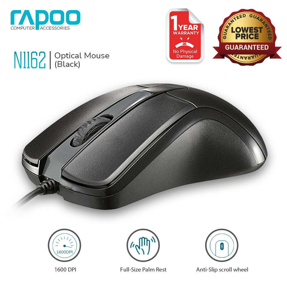 Rapoo N1162 Silent Wired Optical Mouse for PC/Laptop 1000DPI | Shopee ...
